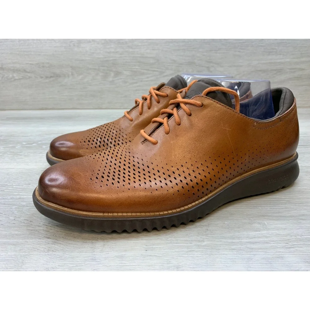 Cole Haan 2.ZeroGrand Laser Wingtip Oxford Men's 10 British Tan Shoes